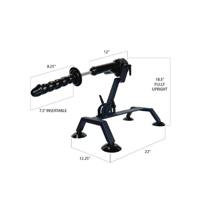 Introducing the sleek black Fetish Fantasy Series Body Dock Sex Machine with a spiral-shaped attachment and powerful thrusting motor. It measures 12 long and 18.5 upright, with a base of 22 by 12.25, ensuring stability in any setting, making it the ultimate choice from Fetish Fantasy.