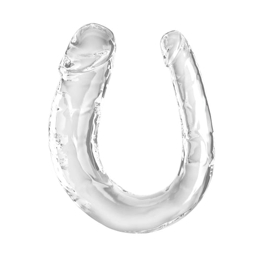 A lifelike, glass-like double dildo with a smooth, polished surface by King Cock, set against a plain white background.
