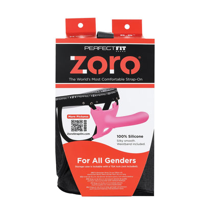 The Perfect Fit Zoro Strap On features eye-catching red and black packaging with a pink silicone design. Suitable for all genders, it offers a comfortable experience for everyone.