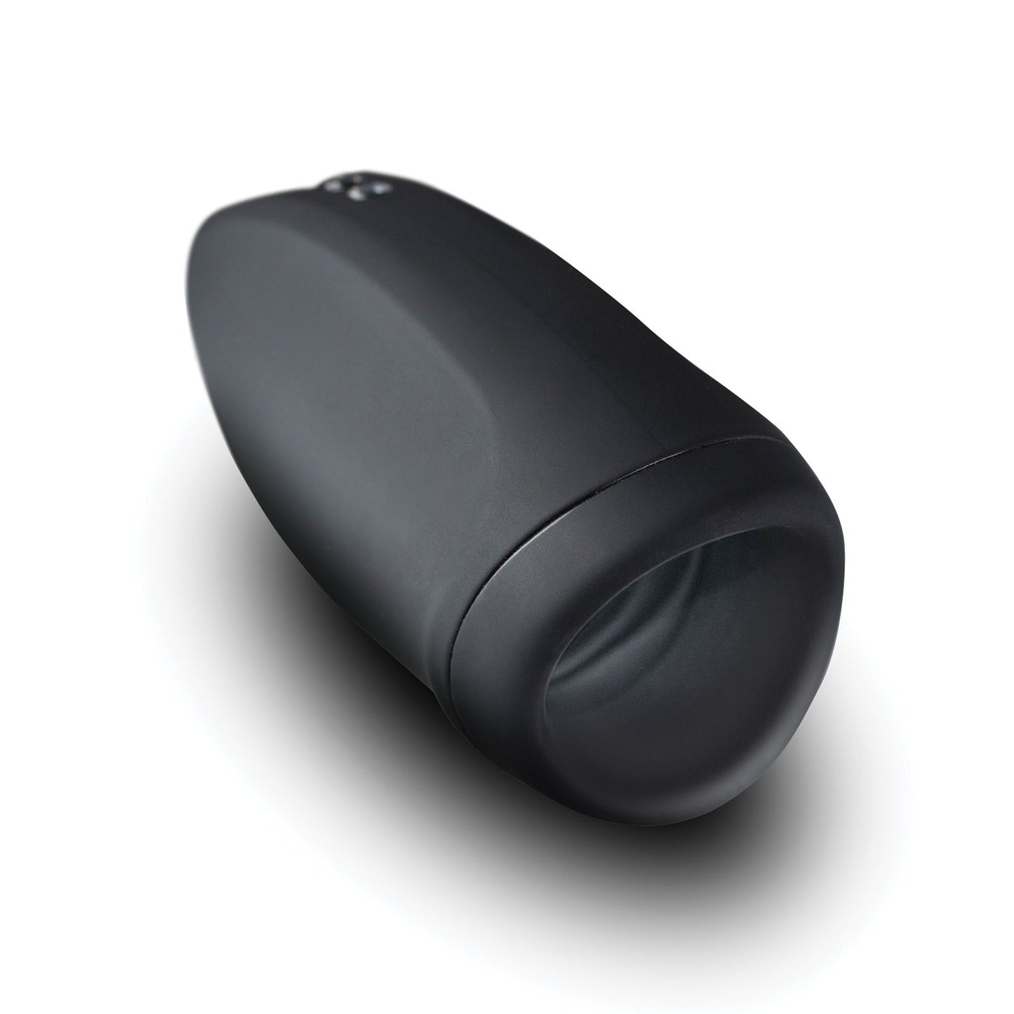 The Rocks Off Torrent Rechargeable Stroker is a sleek, black cylindrical device with a smooth surface and a small opening on one end. It offers powerful vibrations for enhanced functionality, all displayed on a plain white background.