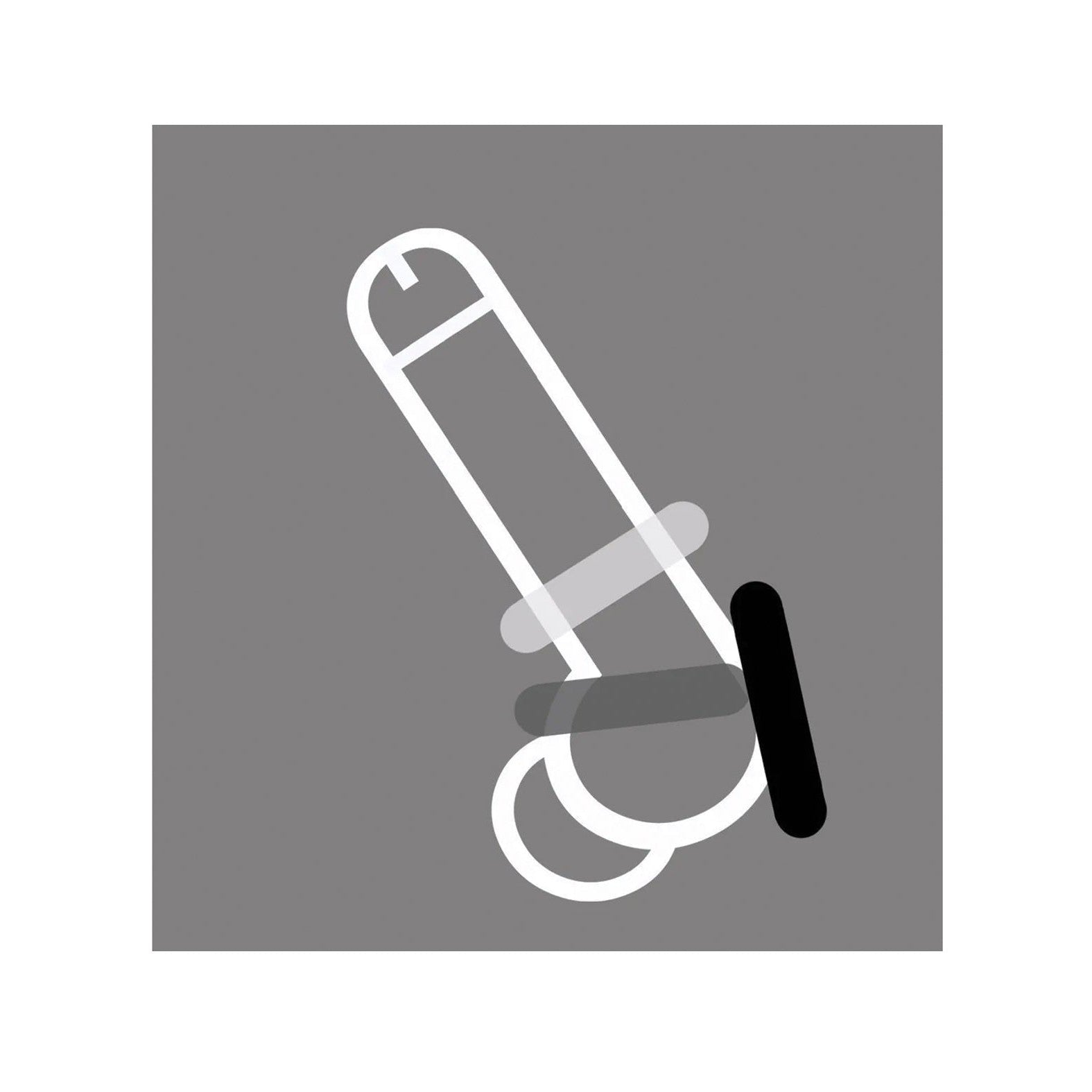 The Rascal The D-Ring Glow X3 by Rascal Toys features an abstract minimalist design with overlapping white and gray outlines on a dark gray square background, enhanced by a subtle Night Shine effect to evoke geometric shapes and lines.