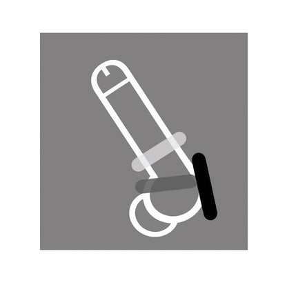 The Rascal The D-Ring Glow X3 by Rascal Toys features an abstract minimalist design with overlapping white and gray outlines on a dark gray square background, enhanced by a subtle Night Shine effect to evoke geometric shapes and lines.