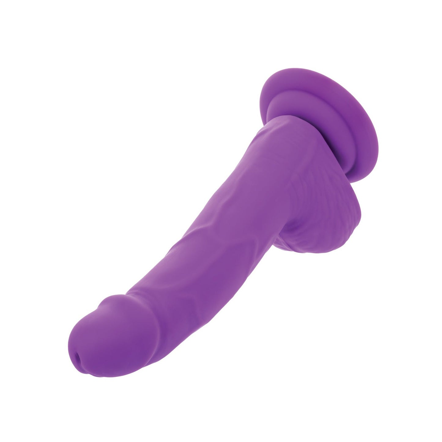 The California Exotic Novelties Silicone Studs Neon 6 Dildo boasts a vibrant purple hue, crafted from body-safe silicone, with realistic texture and a strong suction cup base for versatile enjoyment.