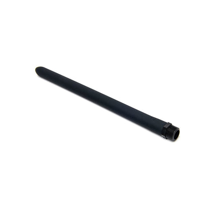 A sleek, black cylindrical rod with a threaded end, resembling a part of the Sport Fucker Locker Room Hose by Sport Fucker, rests against a plain white background.
