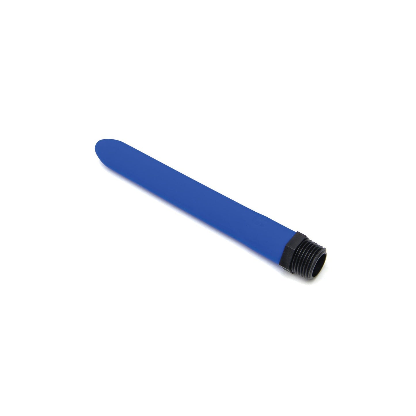 The Sport Fucker Locker Room Hose, a long and narrow blue nozzle with a black threaded end for hose attachment, is similar to those in a shower kit and set against a plain white background.