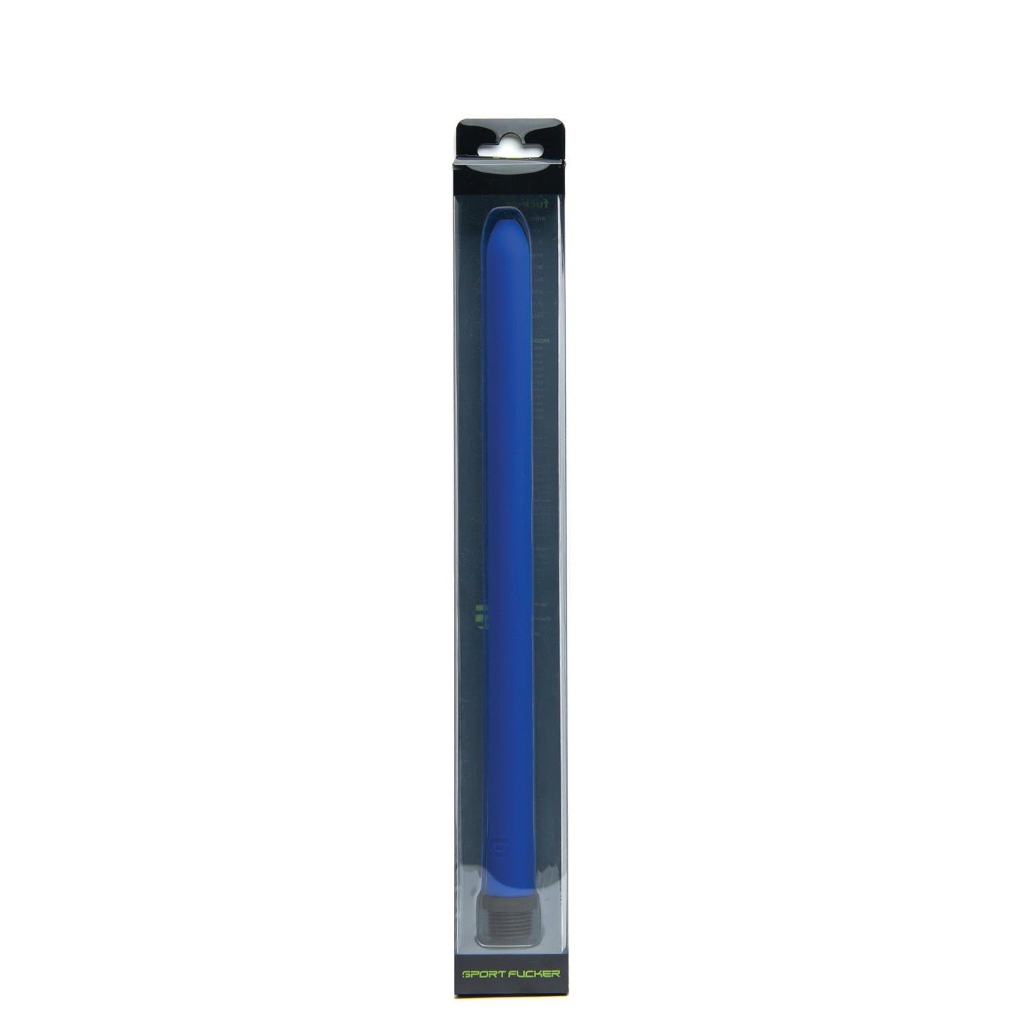 Image of a tall, narrow pack revealing the Sport Fucker Locker Room Hose, ideal for locker setups. The clear packaging displays a blue sports accessory labeled with the brand name at the bottom.