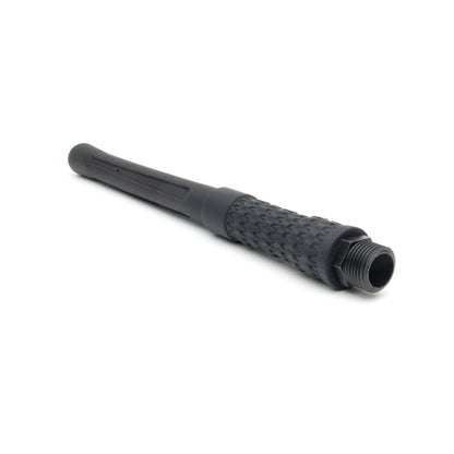 A black rubberized car antenna with a textured grip and threaded end echoes the sleek materials of the Oxballs Sport Fucker PowerShot Nozzle, displayed diagonally on a plain white background.