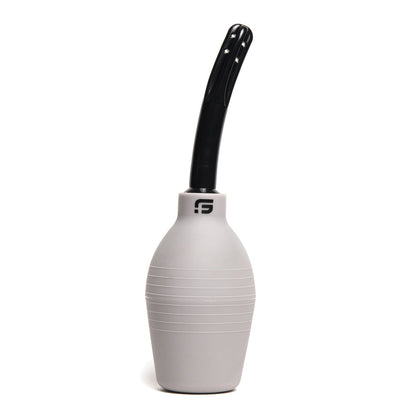 The Sport Fucker Locker Room Universal Bulb - 16 oz by Sport Fucker is a gray cleaning air blower with a textured body, large capacity, and detachable black nozzle, ideal for dust removal from electronics or small items. It stands upright against a plain white background.