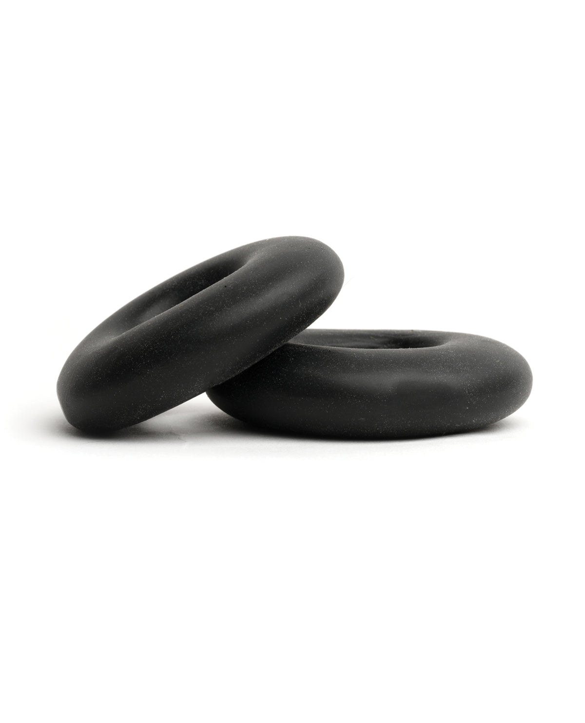 Two black Sport Fucker Stacker Rings stacked, side view
