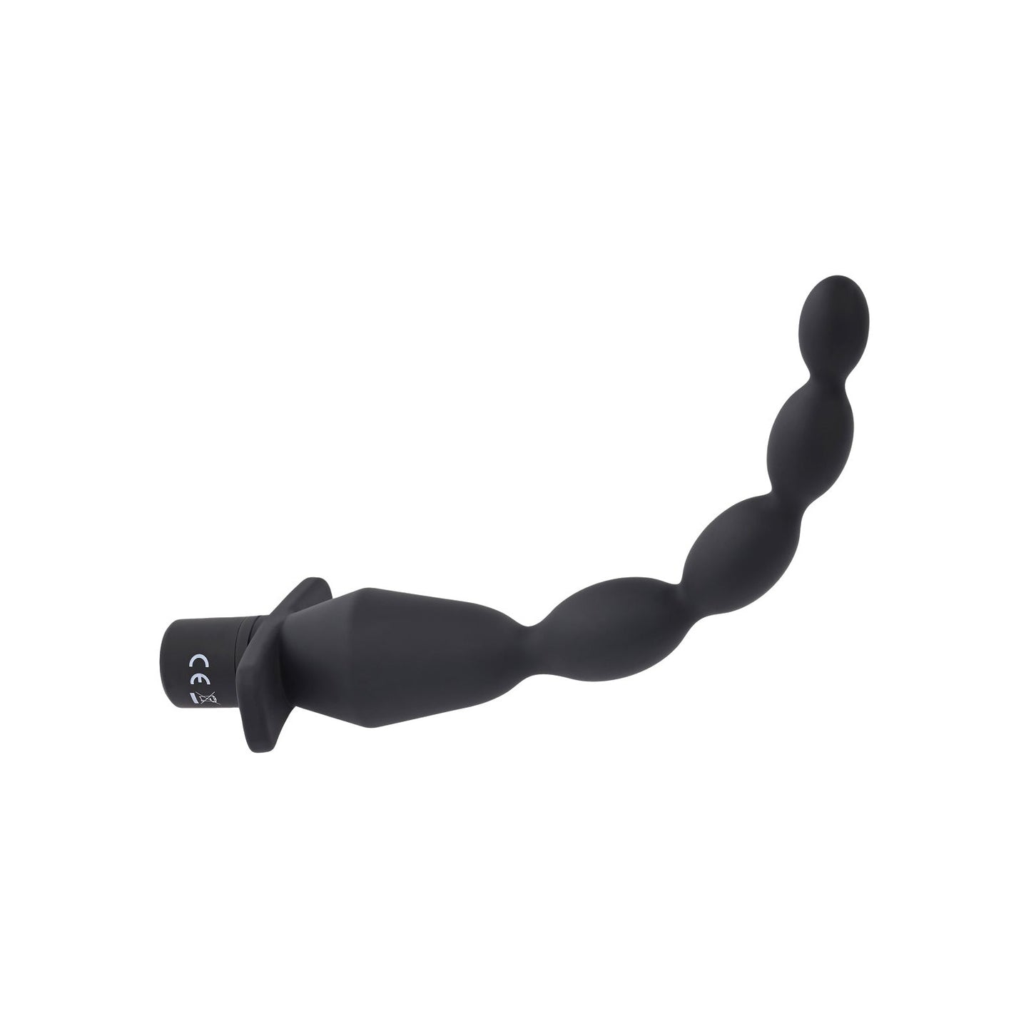 The Selopa Vibrating Butt Beads by Selopa is a black, flexible anal toy made from body-safe silicone. Its waterproof and features a curved design with a tapered handle and gradually larger beads, ideal for personal use.