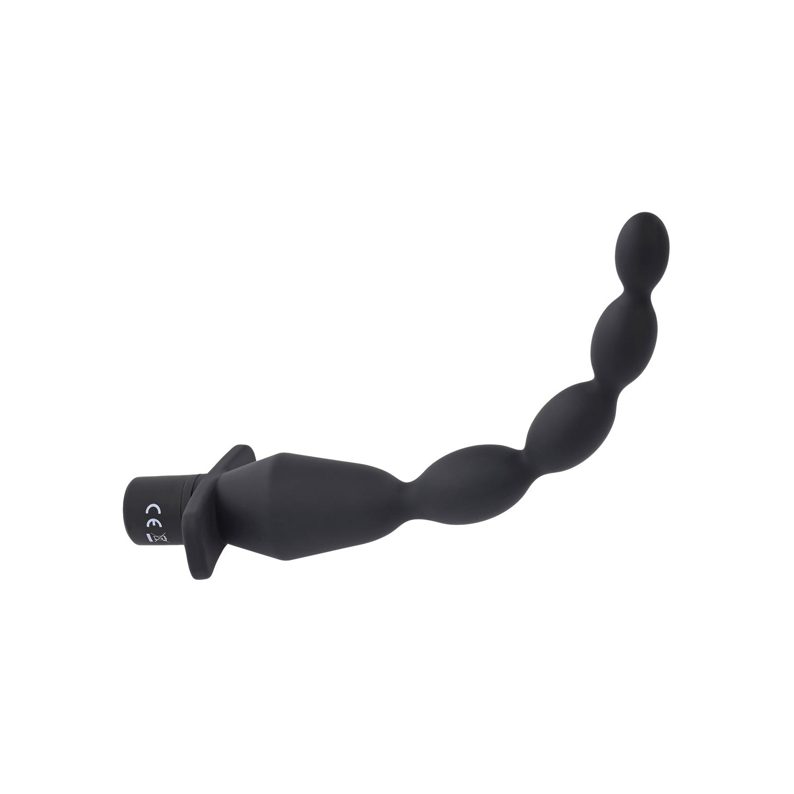 The Selopa Vibrating Butt Beads by Selopa is a black, flexible anal toy made from body-safe silicone. Its waterproof and features a curved design with a tapered handle and gradually larger beads, ideal for personal use.