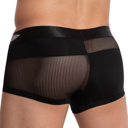 A rear view displays a person in Agacios Guy Boxer underwear, featuring a solid waistband and breathable fabric that subtly reveals the skin.