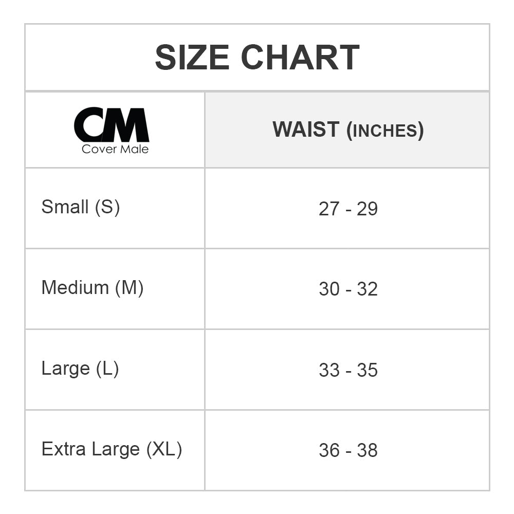 Explore the alluring design of the Cover Male Cross Lace Band Jockstraps using this size chart: Small (27-29 inches), Medium (30-32 inches), Large (33-35 inches), Extra Large (36-38 inches). Enjoy a sleek, stylish fit.