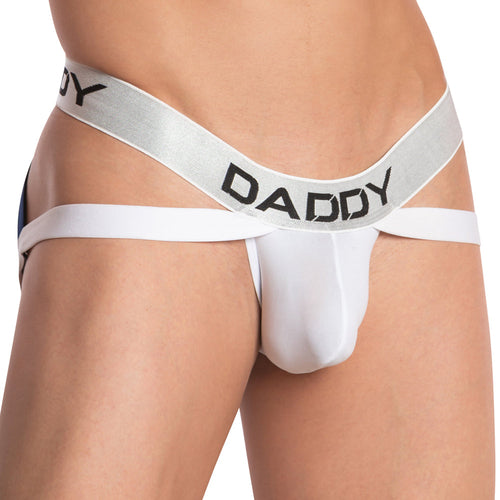 Wearing the Daddy Sugar Daddy Jock from Daddy, you sport sweet sophistication with white and silver detailing and black DADDY lettering. It features supportive straps and a pouch design, effortlessly blending style with comfort.