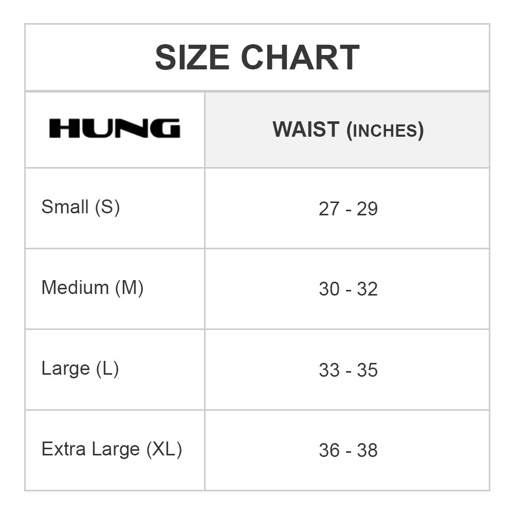 Find your perfect size with our Hung Briefs waist chart: Small (27-29), Medium (30-32), Large (33-35), XL (36-38). Enjoy breathable mesh fabric and a functional pouch for all-day comfort.