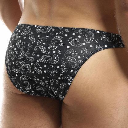 Someone wears the Intymen Sexy Boy Paisley Bikini, capturing an elegant focus on their lower back and waist, showcasing the intricate paisley design by Intymen.