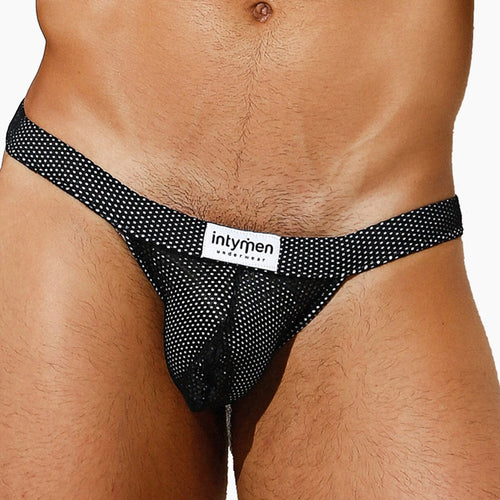 Someone wearing Intymens Palatino Bikini, featuring a sheer pouch and visible waistband brand label, stands out against a plain white background.
