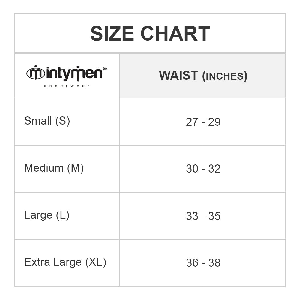 Check out the Intymen Roma Bikini size chart: Small (S) 27-29 inches, Medium (M) 30-32 inches, Large (L) 33-35 inches, Extra Large (XL) 36-38 inches. Enjoy truly breathable and comfortable mens underwear from Intymen.