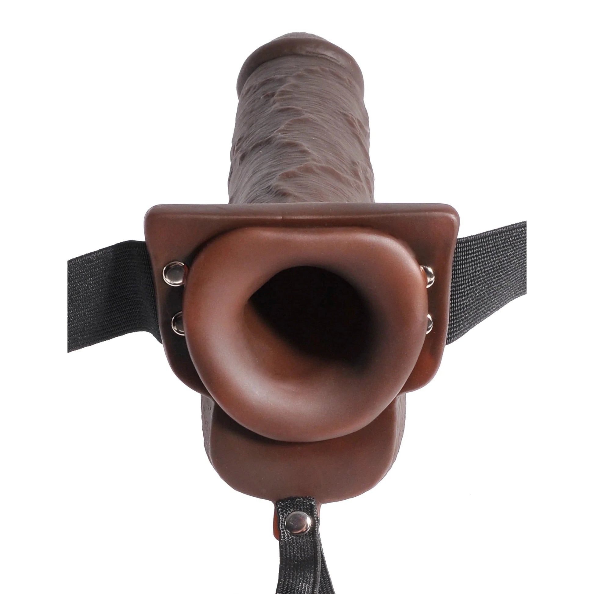 Experience realistic squirting with the Fetish Fantasy Series 9 Hollow Squirting Strap-On. This lifelike accessory features adjustable black straps, a textured front design, and an open ring at the back for fastening. Crafted meticulously for your pleasure.
