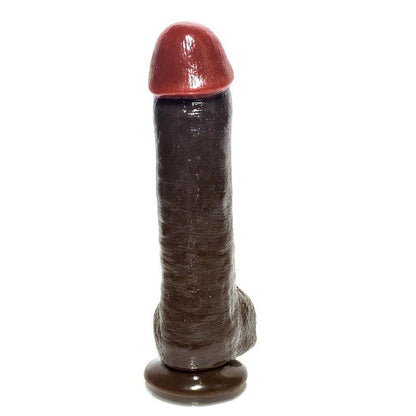 A 12-inch figurine from Rascal Toys, named Rascal Black Balled 12 Cock With Balls, designed to resemble asculpture with realistic detailing, featuring a brown form and smooth, rounded top for stability.