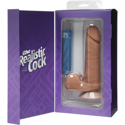 The 6 Realistic Cock With Balls by Doc Johnson is a lifelike dildo stylishly packaged in a chic purple box. Its designed to be Vac-U-Lock compatible, providing a true-to-life experience.