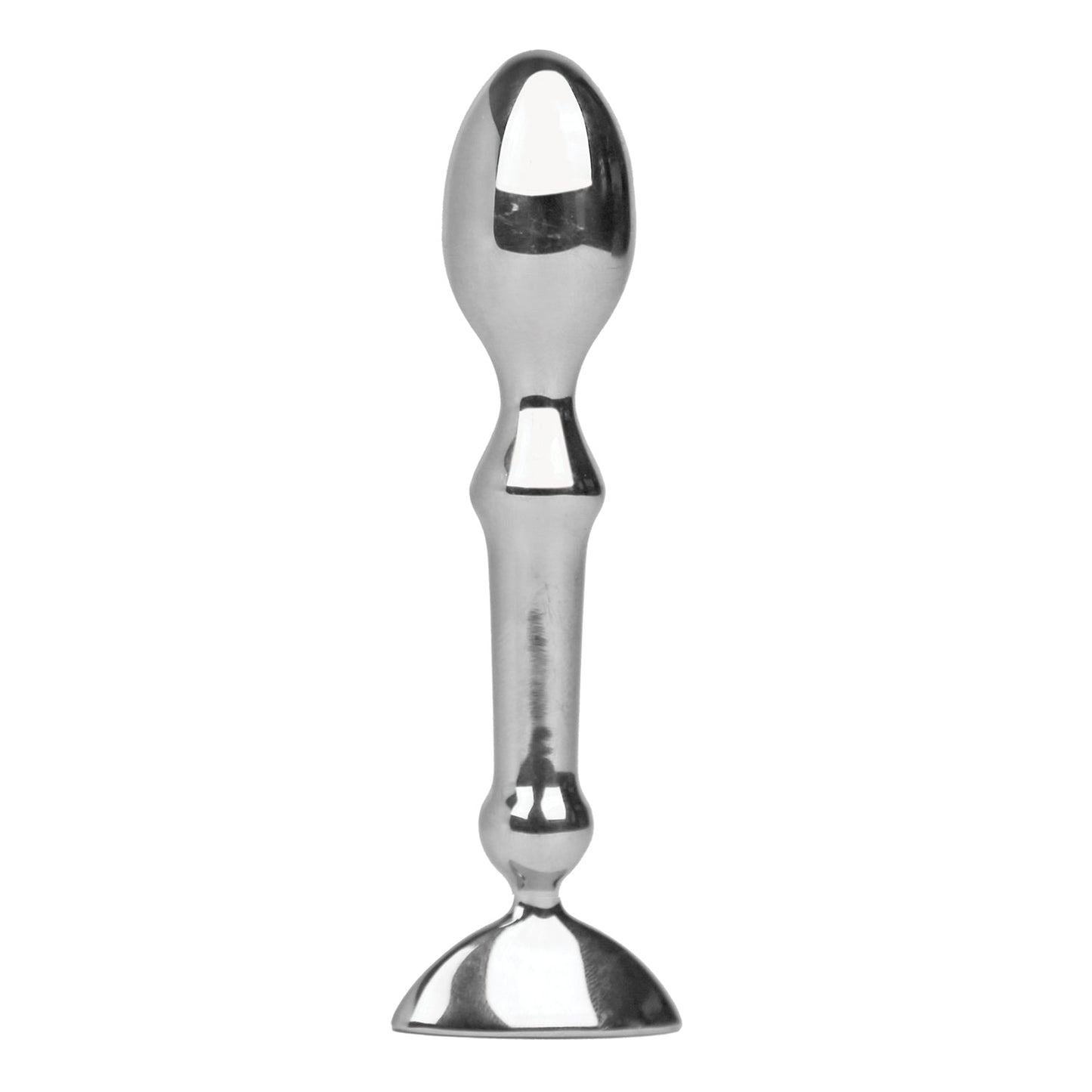 A stainless steel candle holder with a polished finish, featuring a slender rod and circular base for stability, reminiscent of the sleek design found in Aneros products like the Tempo Anal Stainless Steel Stimulator.