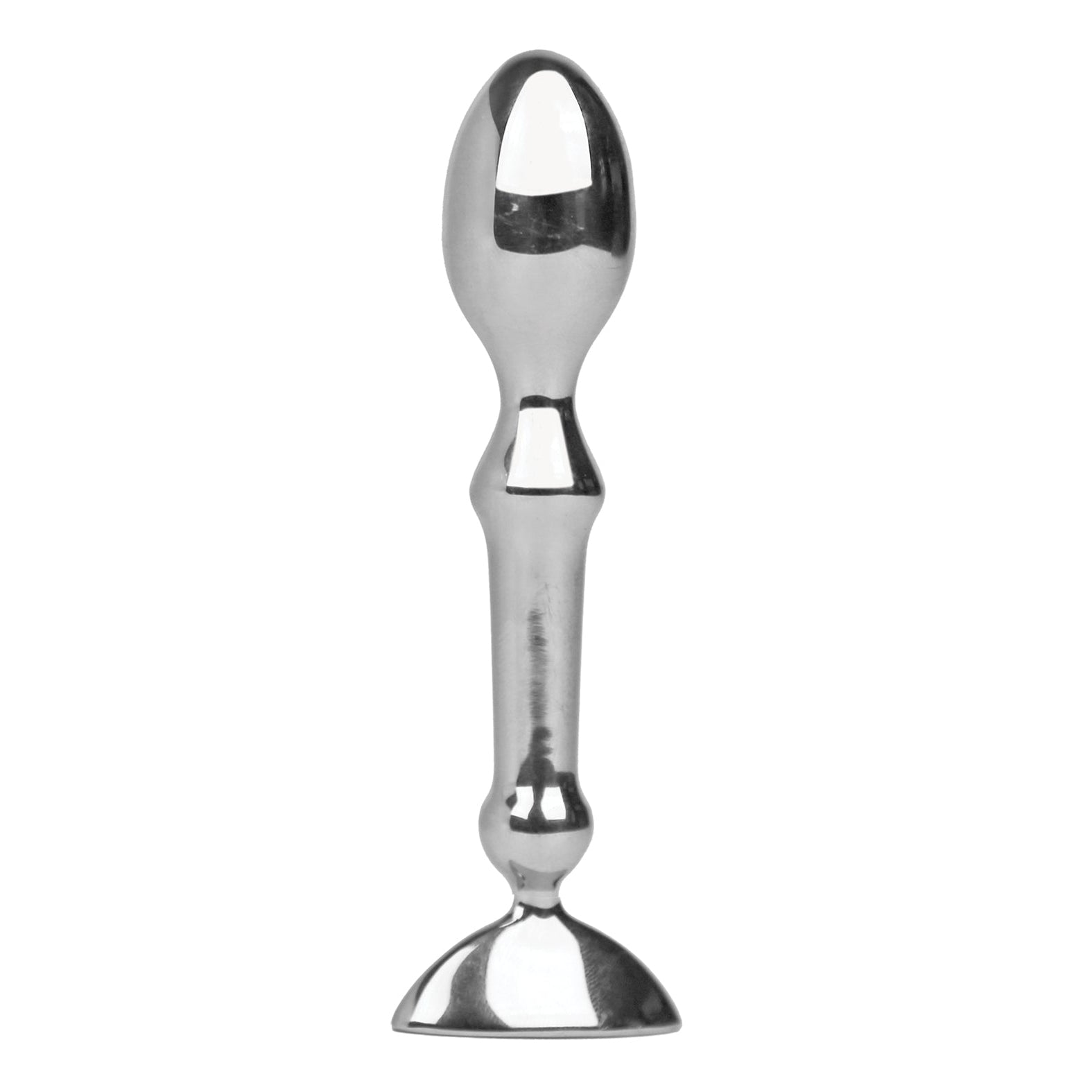 A stainless steel candle holder with a polished finish, featuring a slender rod and circular base for stability, reminiscent of the sleek design found in Aneros products like the Tempo Anal Stainless Steel Stimulator.