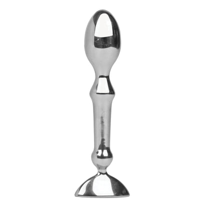 A stainless steel candle holder with a polished finish, featuring a slender rod and circular base for stability, reminiscent of the sleek design found in Aneros products like the Tempo Anal Stainless Steel Stimulator.