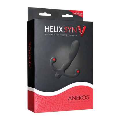 The Aneros Helix Syn V Prostate Massager features packaging with a sleek black and red design, highlighted by a prominent product image on the front.
