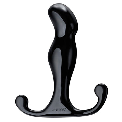 The Aneros Male Prostate Stimulator - Progasm Jr. by Aneros is a smooth, black, curved device with a bulbous top and dual handles at the base.