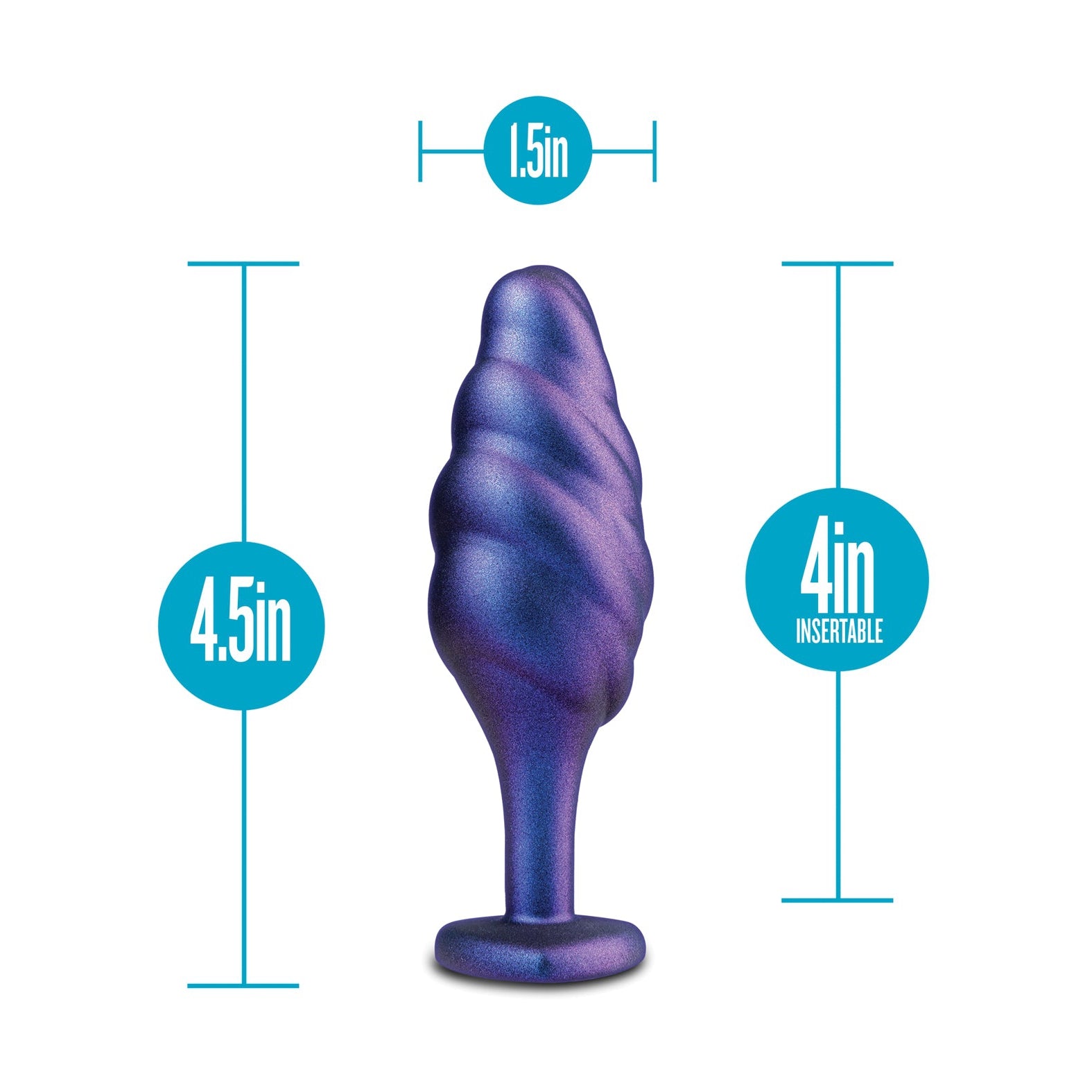 Introducing the Blush Anal Adventures Matrix Bumped Bling Plug from Blush Novelties, a purple swirl design for your enjoyment. It stands 4.5 inches tall, 1.5 inches wide, and offers 4 inches of insertable length with StayPut technology for enhanced comfort and security.