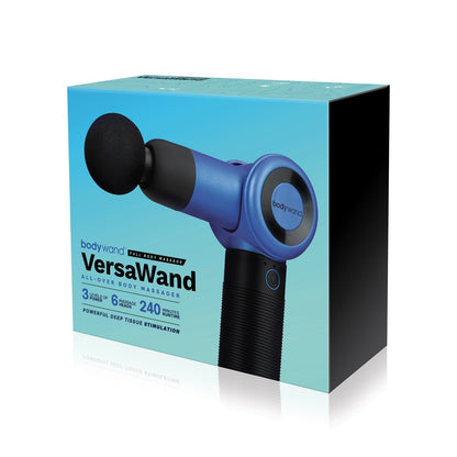 The image displays the box of the XGen Bodywand VersaWand by Xgen, highlighting a blue device with deep tissue stimulation, 3-speed settings, versatile attachments, and extended battery life.