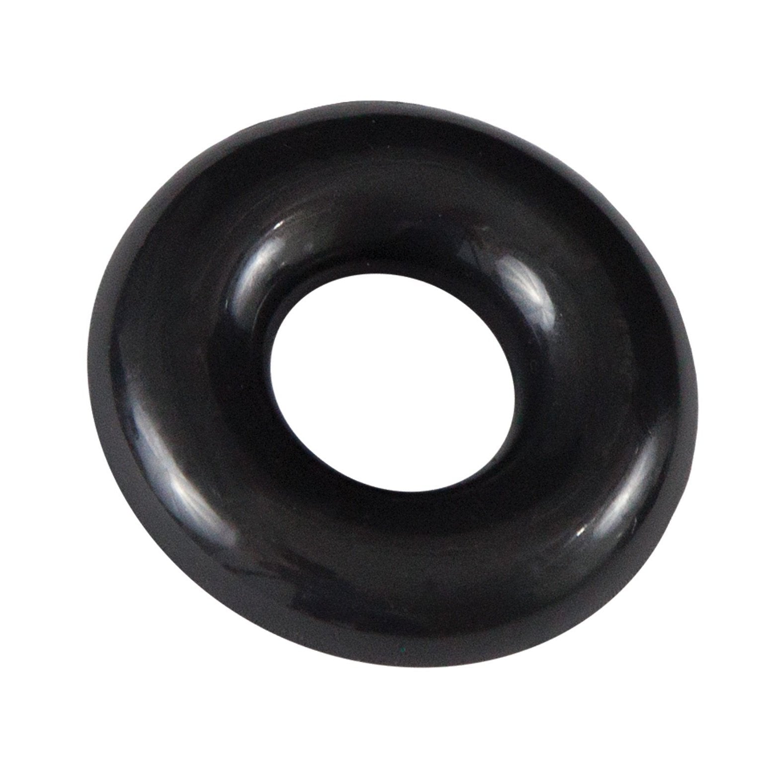 The Bathmate Gladiator Cock Ring by Adams Toy Box is a glossy black rubber O-ring made from Elastomax, with a smooth surface and circular shape, designed for optimal sealing or fastening to enhance erection experience.