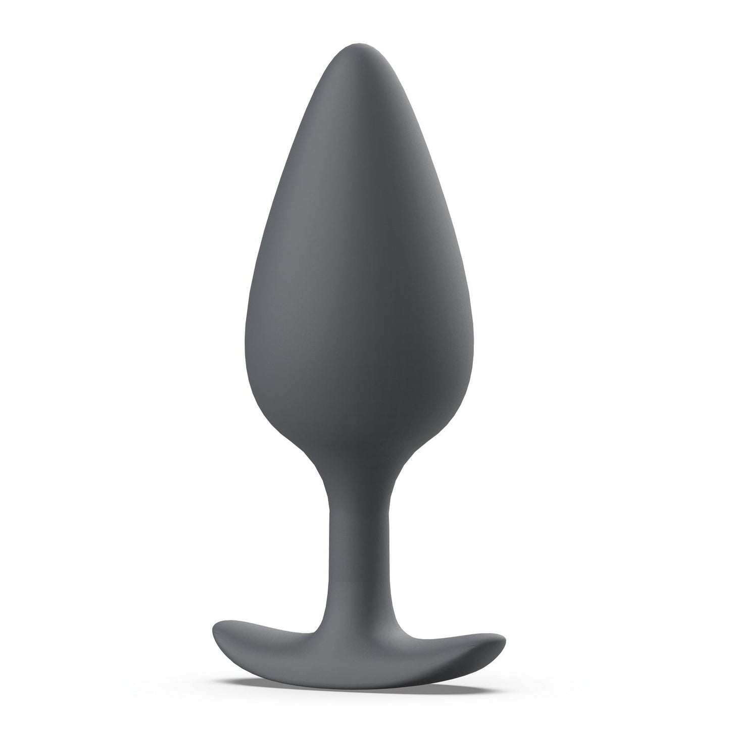 The Bfilled Bfilled Basic Plus is a smooth, seamless gray silicone butt plug with a tapered shape, narrow neck, and wide flat base for safety and comfort. Its matte and waterproof, making it great for anal play in various settings.