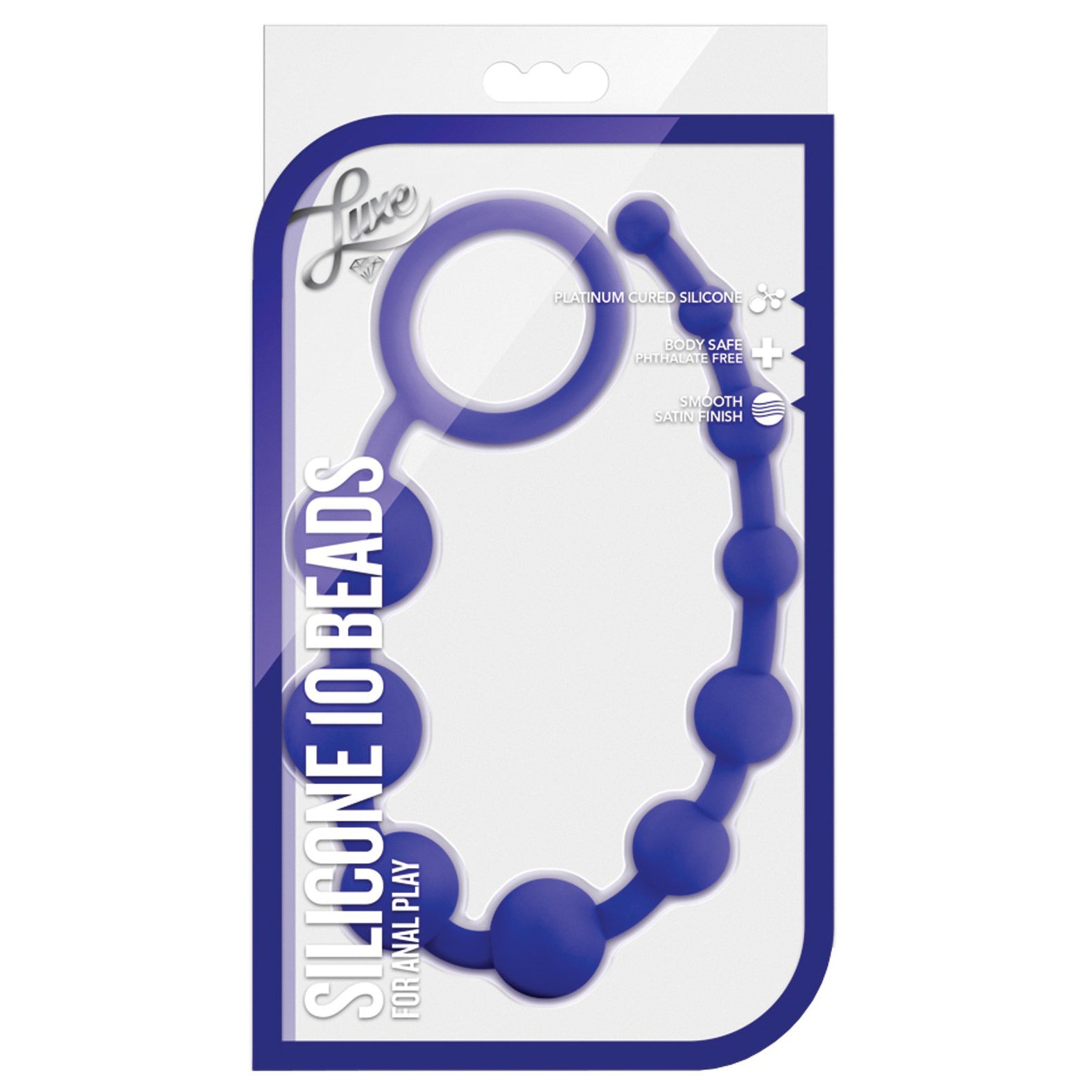 The Blush Luxe Silicone Beads by Blush Novelties are made from seamless, body-safe silicone and offer a purple set with varying bead sizes, ensuring a smooth satin finish for an enhanced anal play experience.