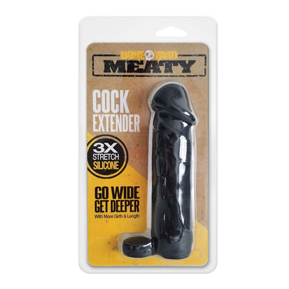 The Boneyard The Man Sizer 3X Stretch Silicone Extender packaging features 3X Stretch Silicone and Go Wide, Get Deeper. This Boneyard penis extender is packaged in a sleek clear plastic casing.