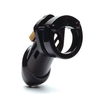 The CB-6000 3 1/4 Cock Cage & Lock Set by CB-6000S is a sleek male chastity device with a circular opening, brass hardware, and glossy finish. It features an ergonomic design for secure fastening, making it both stylish and practical.