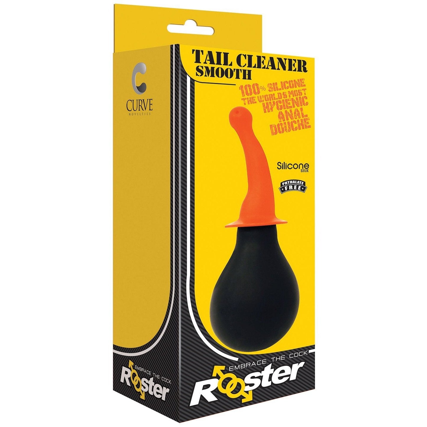 The Curve Novelties Rooster Tail Cleaner boasts an ergonomic nozzle and sleek black and orange design, highlighting its hygienic use. Crafted from premium silicone, this anal douche by Curve Novelties assures a comfortable experience.