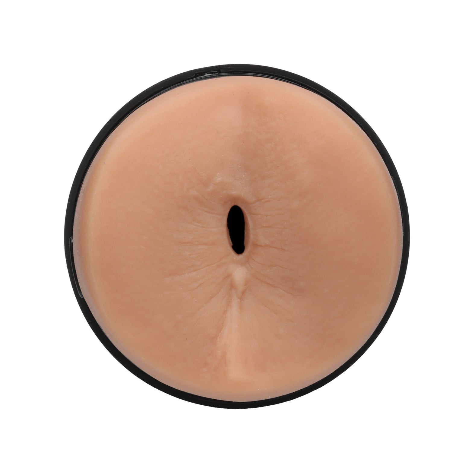 The Man Squeeze ULTRASKYN Ass Stroker - Pierce Paris by Doc Johnson is a cylindrical, smooth-surfaced beige object with a central opening, puck-like in shape and made from ULTRASKYN for a soft, rubbery feel.