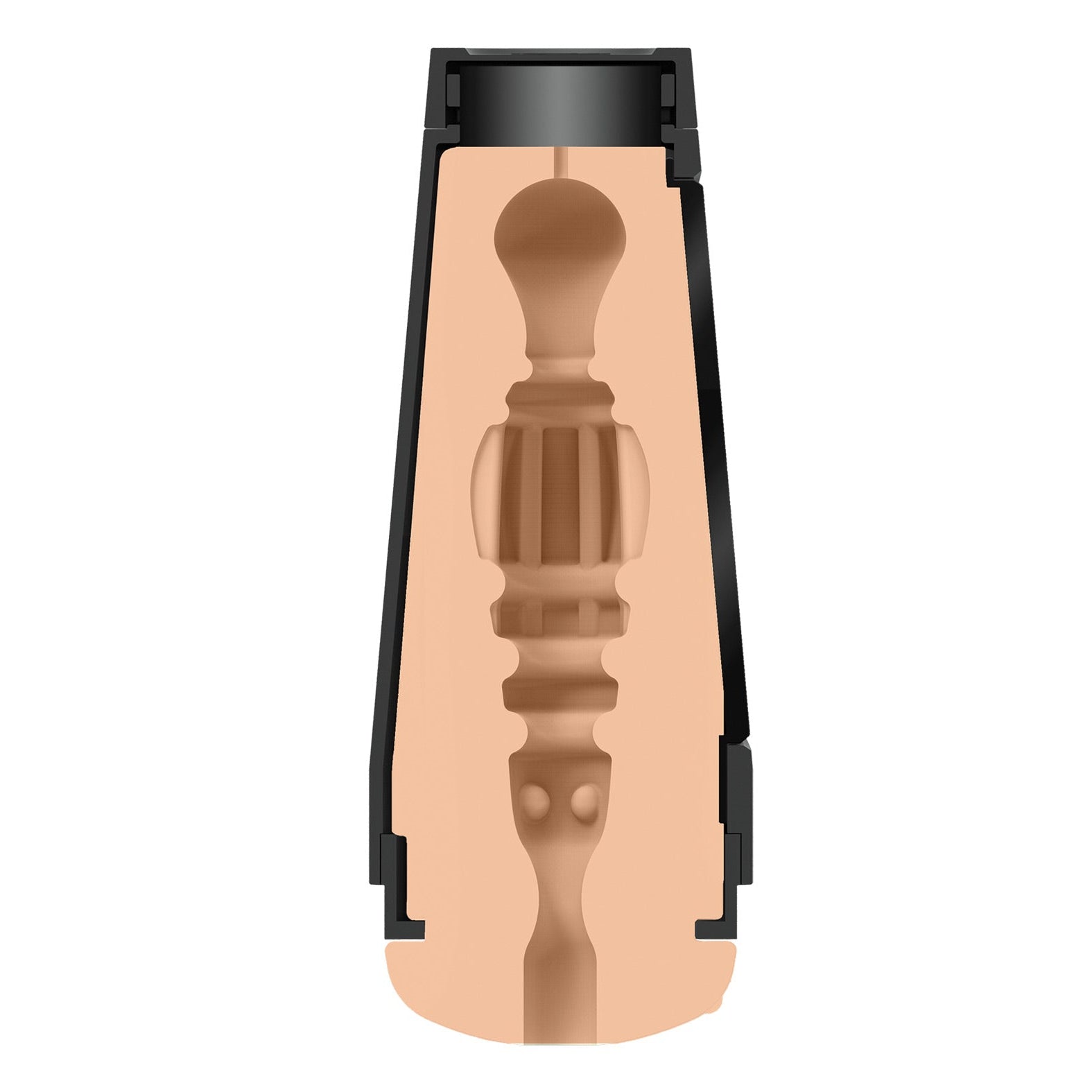 The Man Squeeze ULTRASKYN Ass Stroker - Pierce Paris by Doc Johnson reveals an intricate interior with curves, ridges, and nodules in a black casing using ULTRASKYN material, reflecting a complex pattern reminiscent of Pierce Pariss artistry.