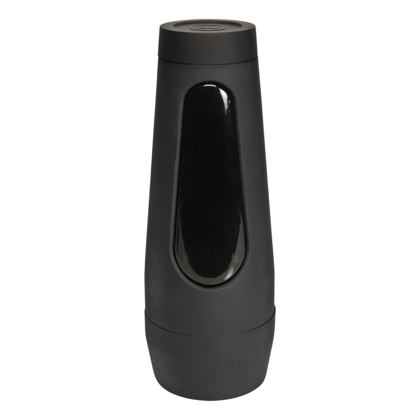 The Doc Johnson Man Squeeze ULTRASKYN Ass Stroker - Chad White features a sleek black cylindrical container with a glossy finish and rounded edges, offering a discreet design made from premium ULTRASKYN material.