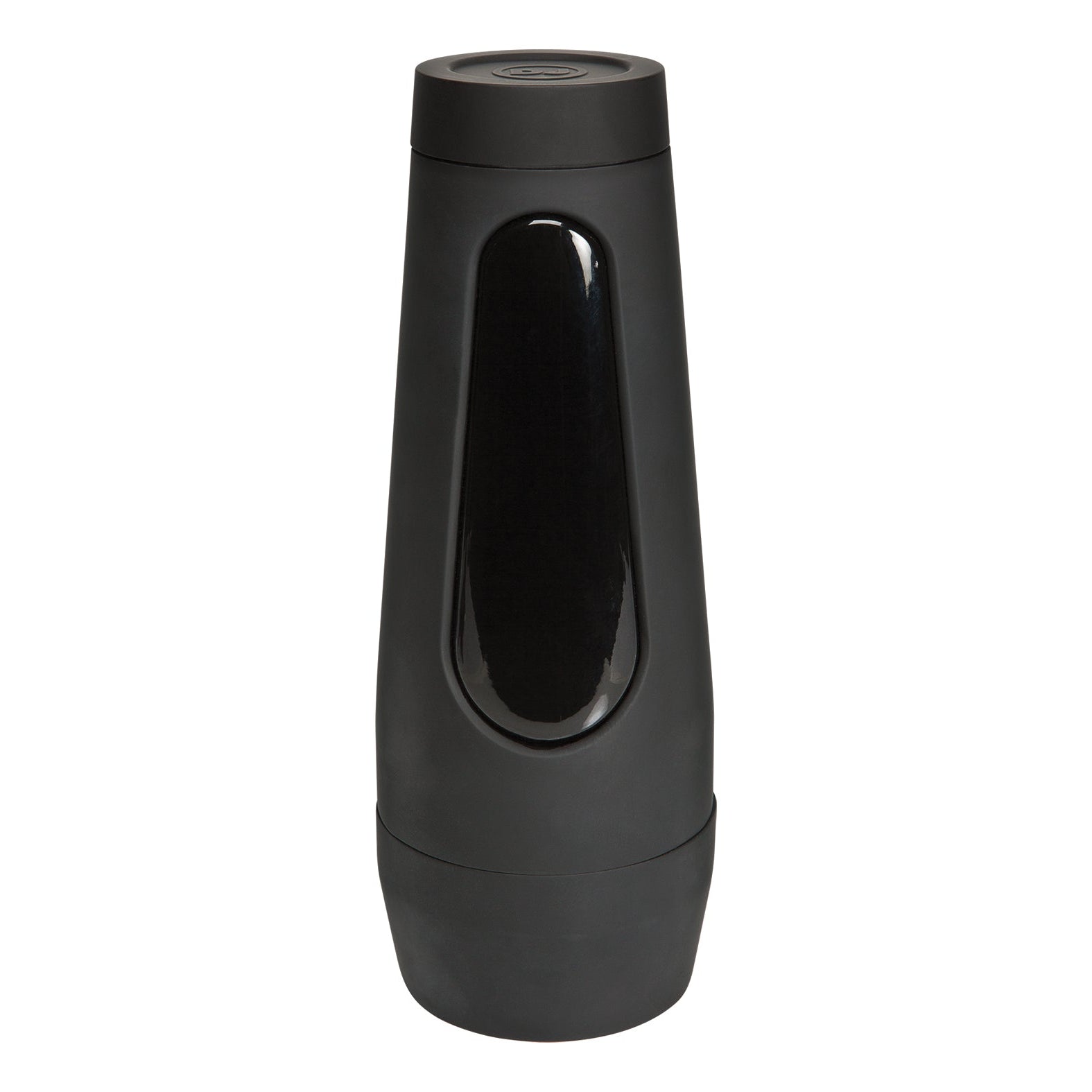The Doc Johnson Man Squeeze ULTRASKYN Ass Stroker - Chad White features a sleek black cylindrical container with a glossy finish and rounded edges, offering a discreet design made from premium ULTRASKYN material.