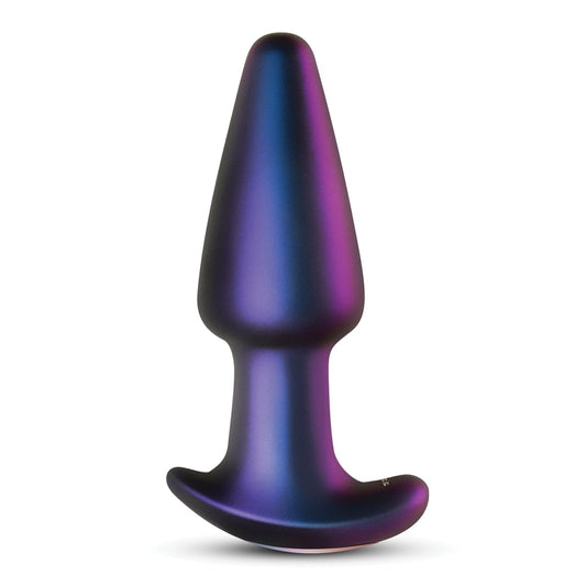 Introducing the Hueman Meteoroid Rimming Anal Plug: a metallic gradient masterpiece with reflective tones of blue, purple, and black. Its design features a tapered top and flared base for stability, delivering rimming sensations that elevate your experience to celestial heights.