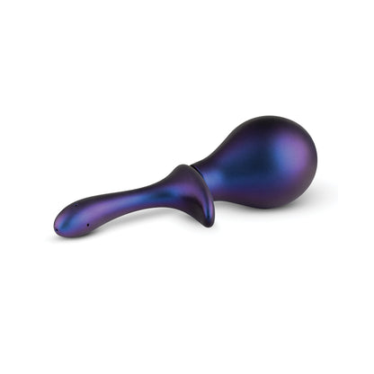 Introducing the Hueman Nebula Anal Douche Bulb: a sleek, metallic purple and blue item featuring a bulbous end and pointed handle, set against a pristine white background.