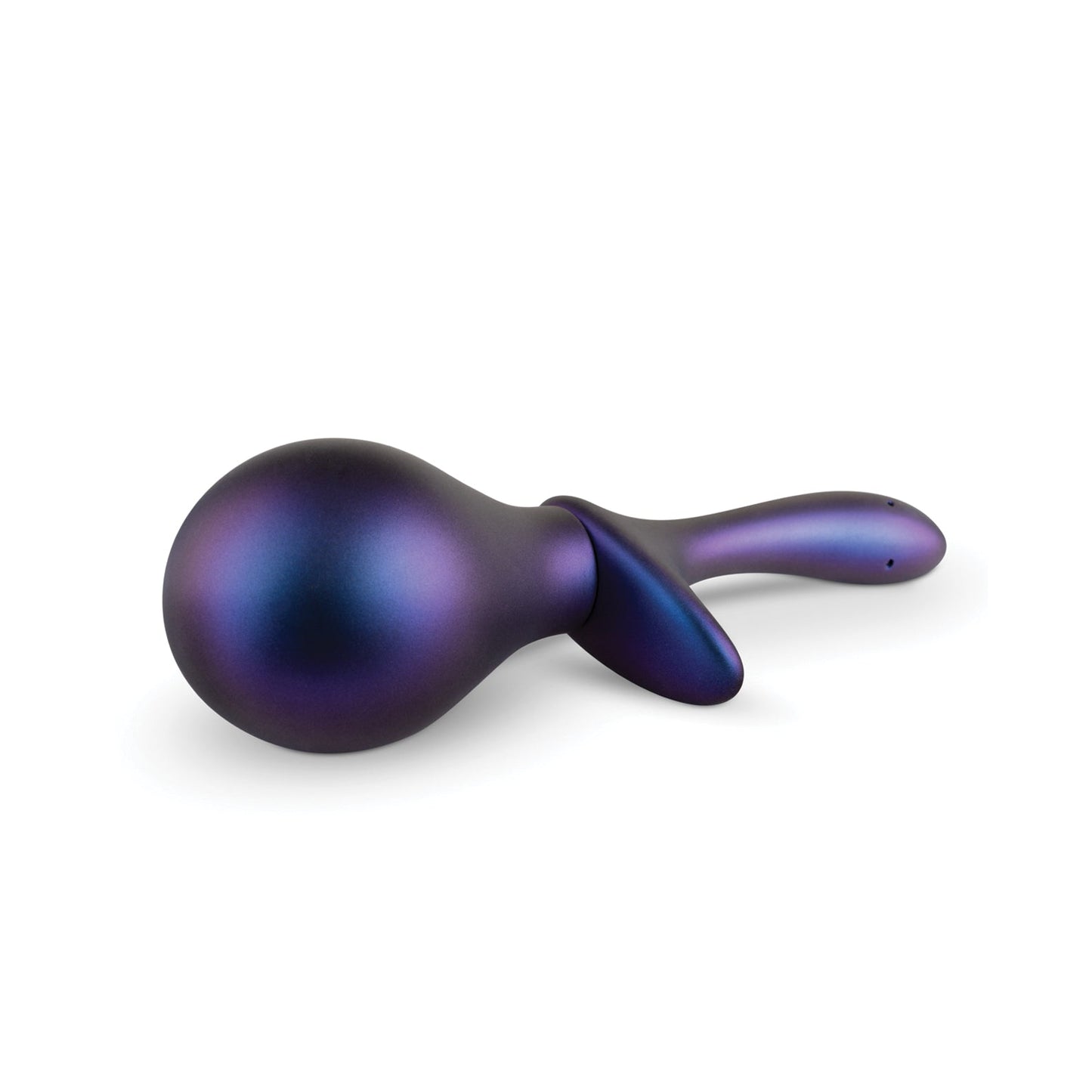 Part of the Hueman collection, this purple and blue gradient anal douche bulb with a Nebula design features a rounded head, ergonomic handle, and base attachment against a white background for a sleek modern look.