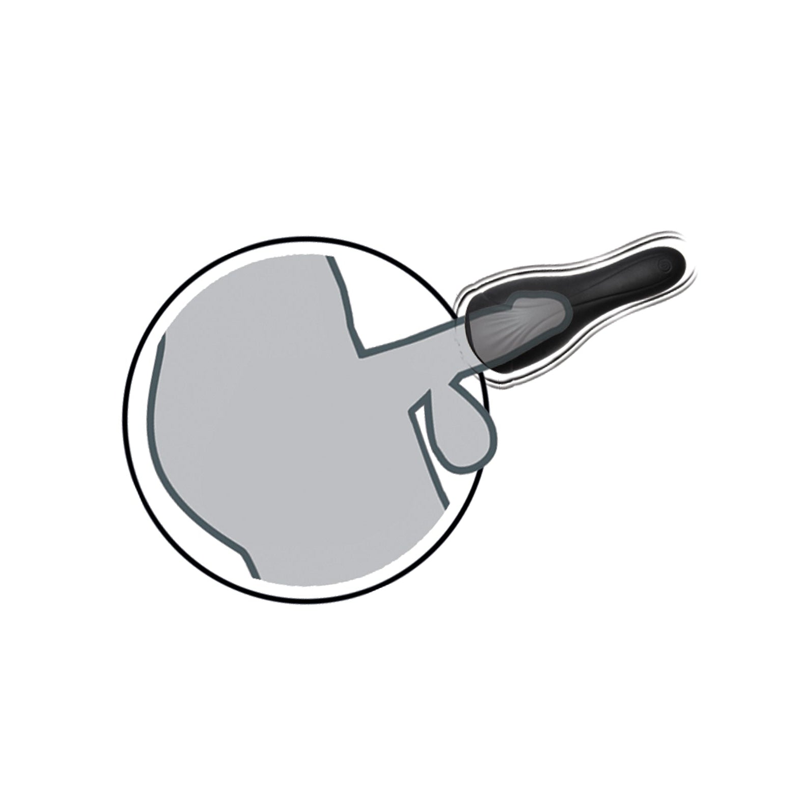 Illustration of a finger demonstrating the proper use of the Enhancer Ultimate Blow Job. The image highlights the angle, motion, and silicone material needed for effective application by Enhancer.