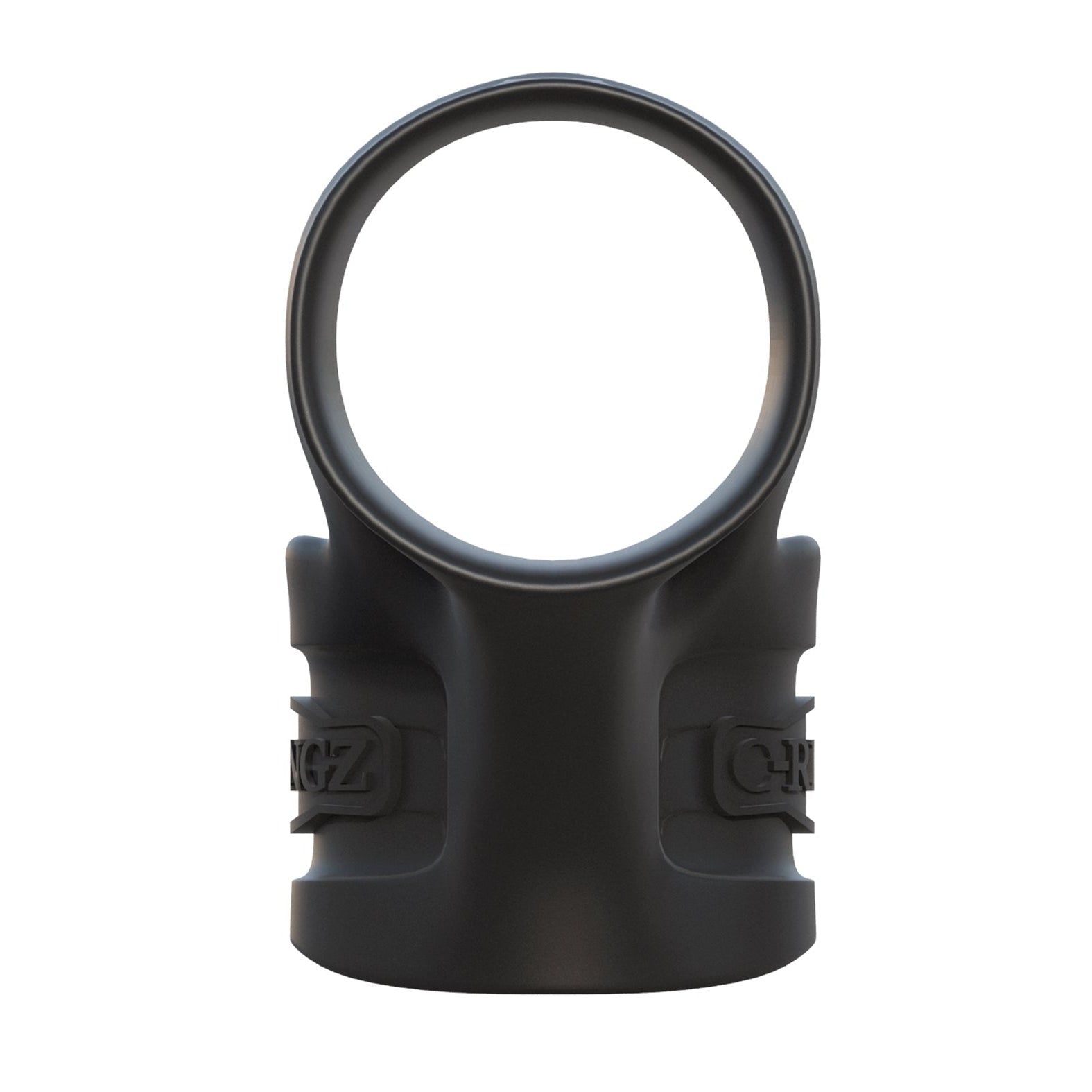 The Fantasy C-Ringz Mr. Big Cock Ring & Ball Stretcher by Adams Toy Box is a sleek, black cylindrical accessory with an open top and embossed CHNGZ logos, blending minimalist design with functionality for those who enjoy extended play.