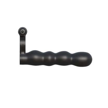 The black Fantasy C-Ringz Posable Partner Double Penetrator crank handle features a wavy, textured grip and a circular attachment point on the left, resembling the sturdy design typical of double penetration accessories.