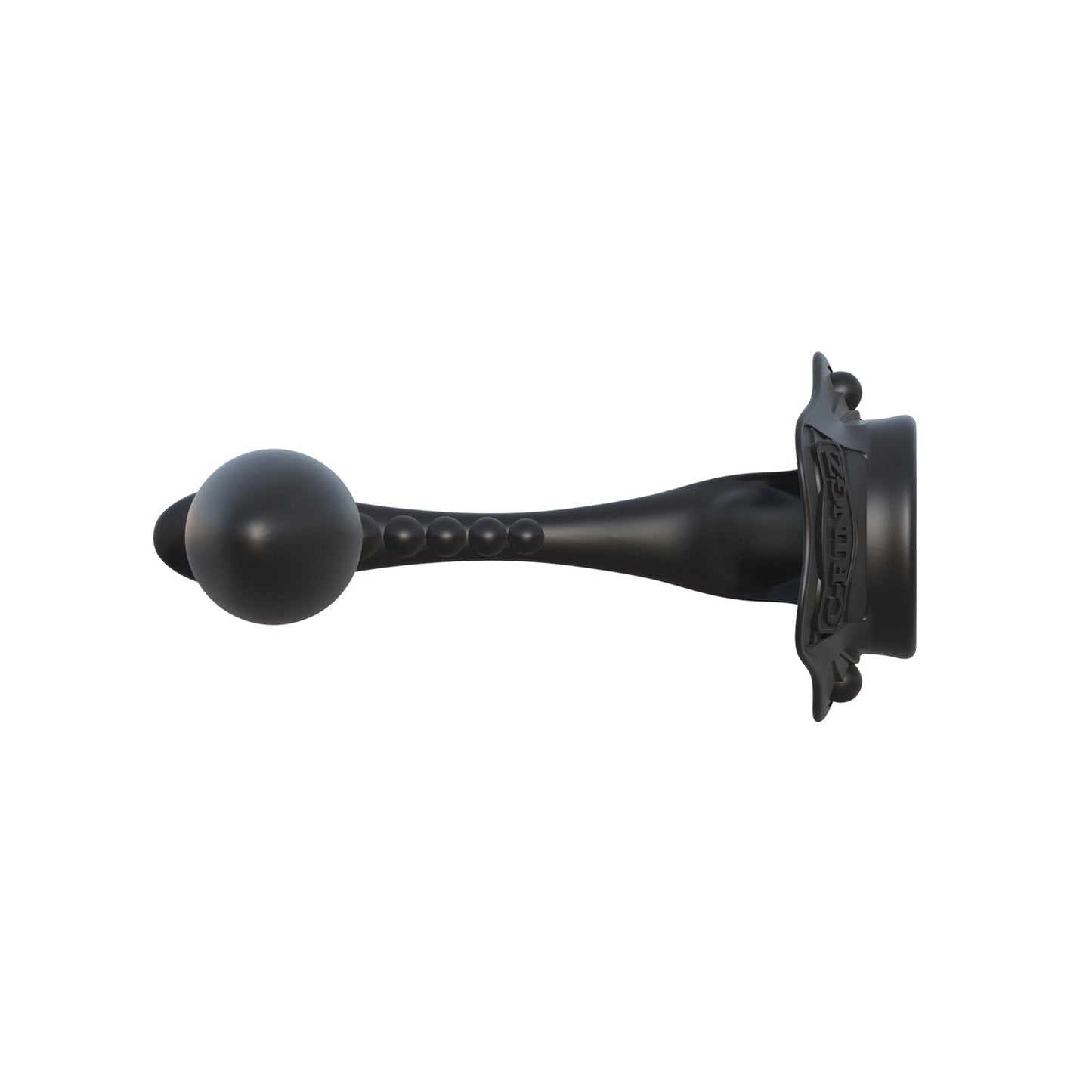 The Fantasy C-Ringz Rock Hard Ass-Gasm Vibrating Ring from Fantasy C-Ringz features a black handle with a round base, an intricately designed hypoallergenic silicone grip, a rounded bulbous end, and raised dots on the shaft.