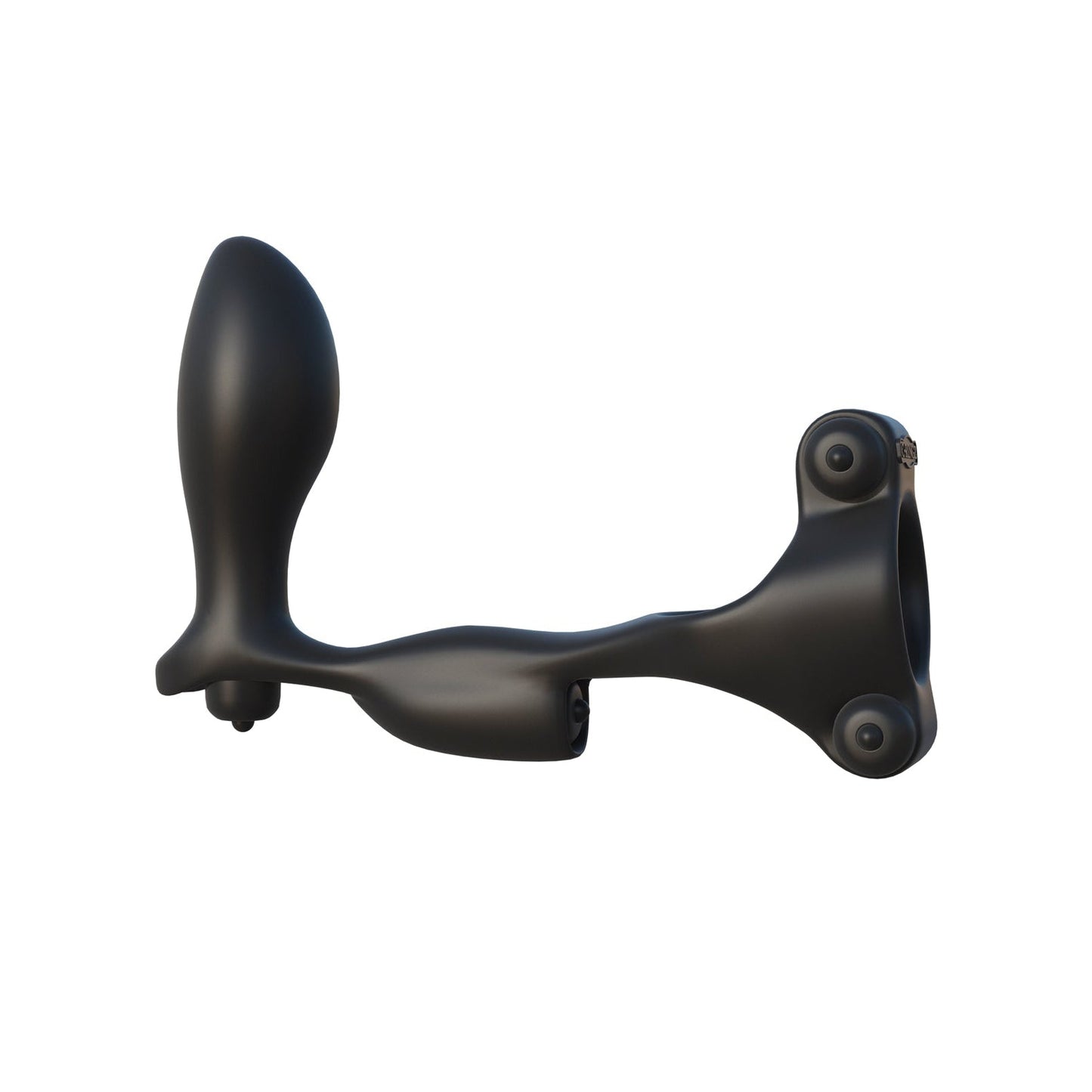 The Fantasy C-Ringz Ultimate Ass Gasm is a sleek black device with a streamlined design, smooth surface, rounded ends, and button-like details, reminiscent of vibrating bullets. It appears to be made from a matte material.